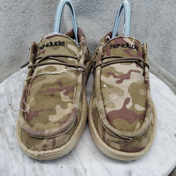 Hey Dude Boys Shoes Size 3 Green Camo Canvas Wally Youth Slip On Sneakers - Picture 3 of 11